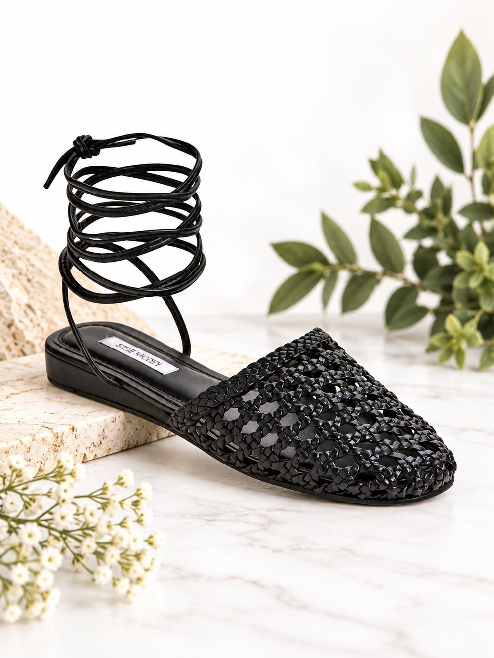 Steve Madden Black Flutter Wraparound Ankle Sandals Size 9